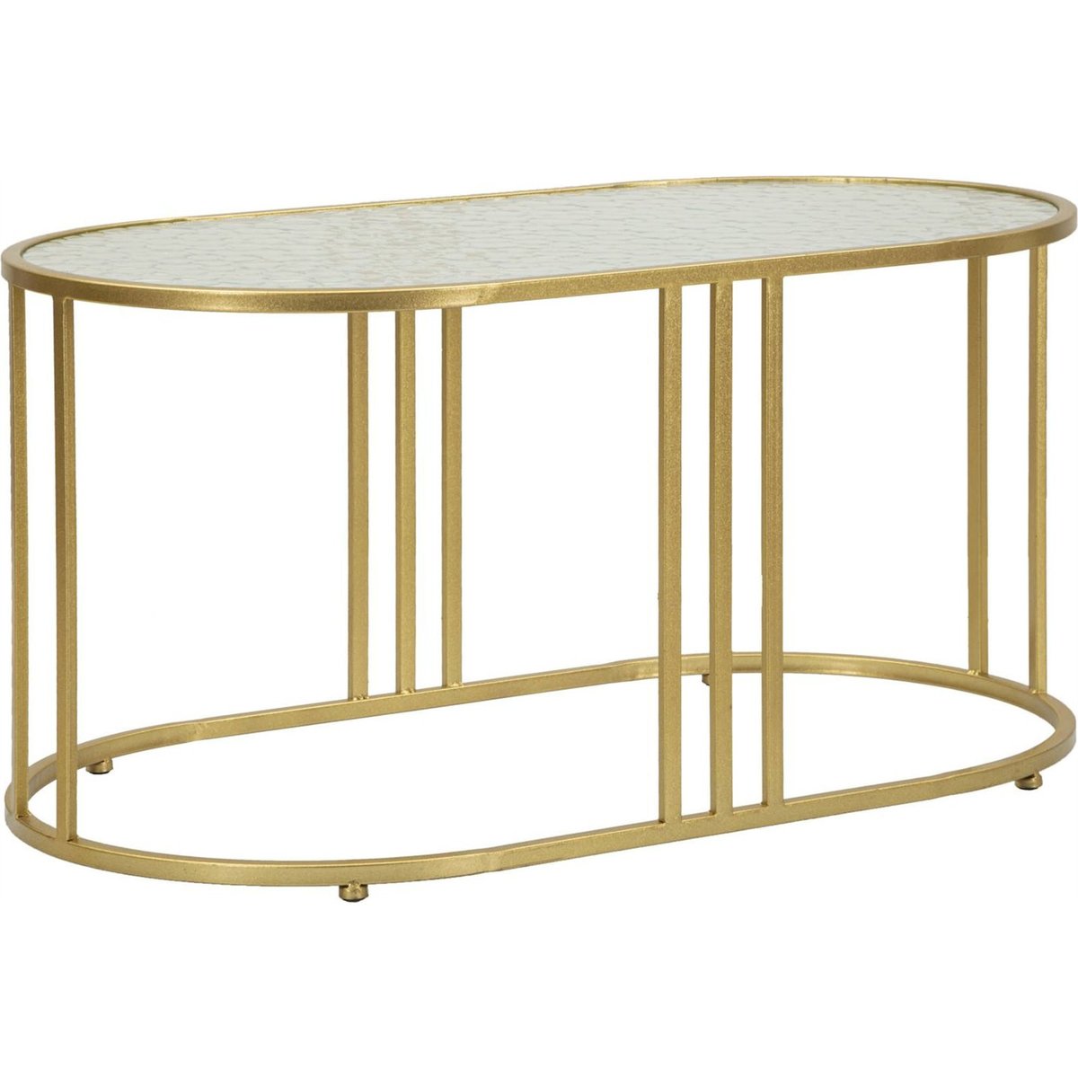 Table basse ovale en verre et fer GLAM doré, RECOLLECTION