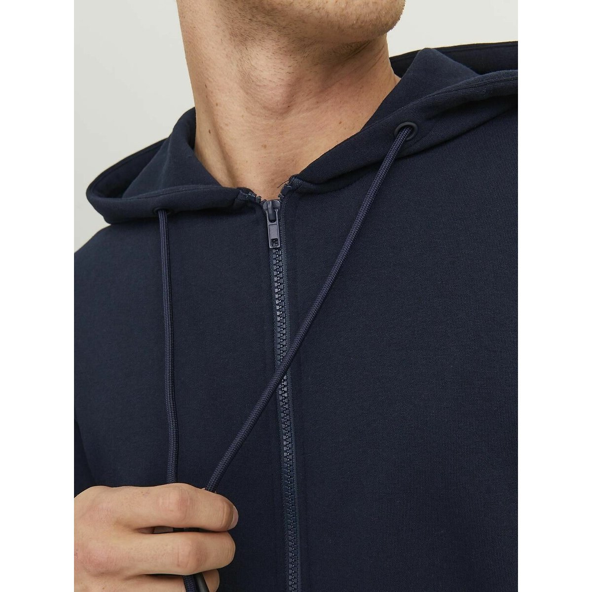 Sweat zippé à capuche bleu marine, JACK & JONES