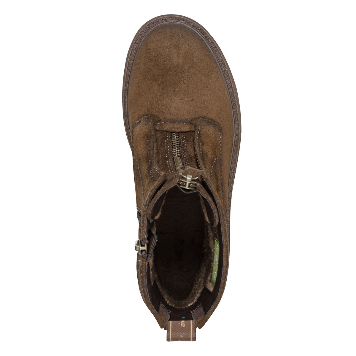 Boots plates, zippées, en cuir suède marron, TAMARIS