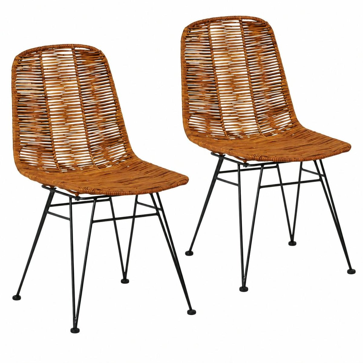 Chaise en rotin naturel pieds métal noir (lot de 2) CANADA bois naturel, PIER IMPORT