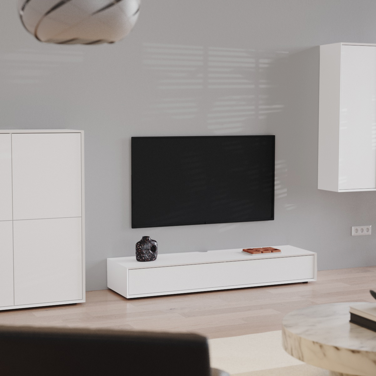 Meuble TV 1 abattant ORELIA blanc, CALICOSY