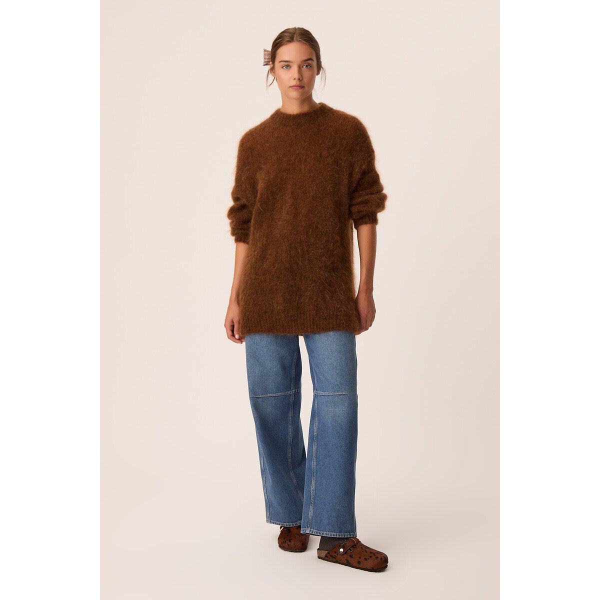 Pullover mit Rundhalsausschnitt aus Mohair-Mischgewebe, ALENA cognac, DES PETITS HAUTS