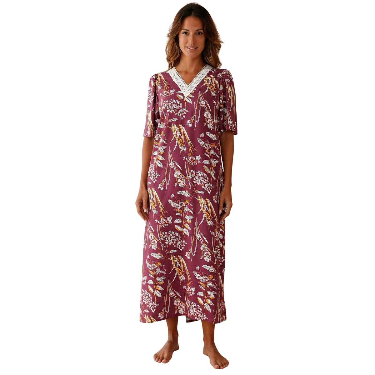 Robe d'hôtesse brodée fluide imprimé violet, DAXON