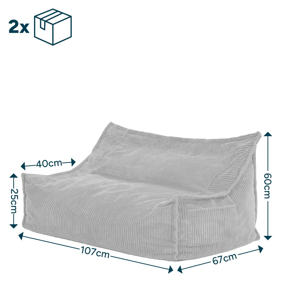 Pouf canapé enfant 2 places en velours côtelé Oeko-Tex® - ALTO bleu jeans, ICON