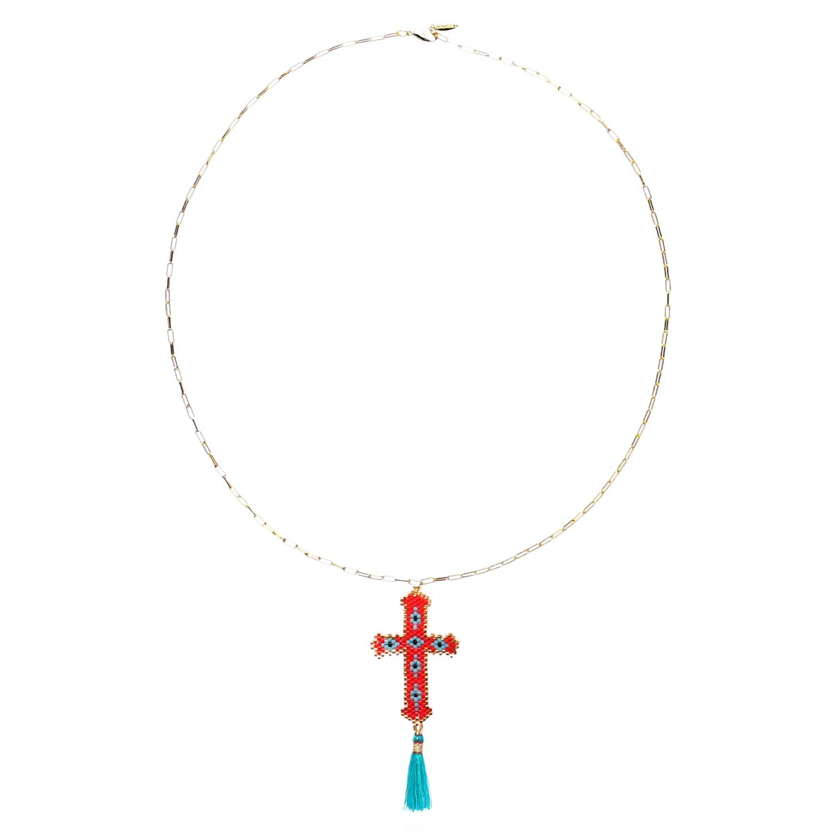 Collier chaîne avec pendentif perles tissées DIVYNA rouge, HIPANEMA