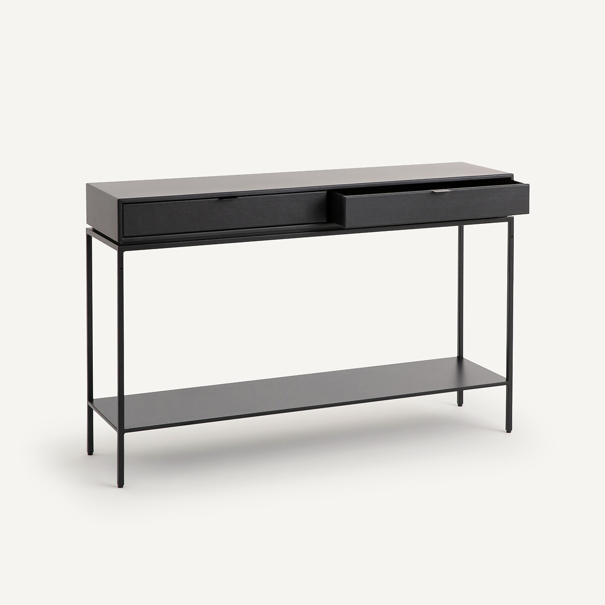 Console métal acier et cuir Réalto noir, AM.PM