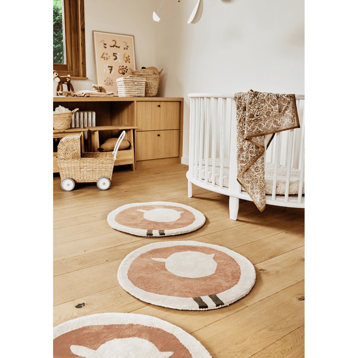 Tapis enfant rond épais, Coton bio GOTS, MOUTON moka, BLEUU STUDIO