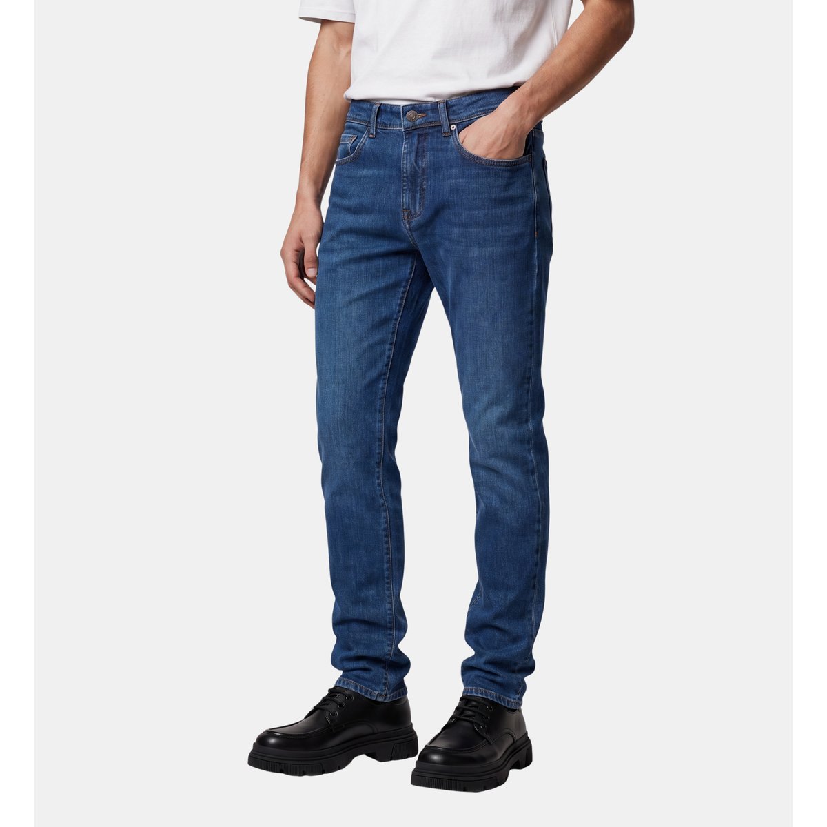 Jean rudenim droit en denim bleu moyen, GALERIES LAFAYETTE