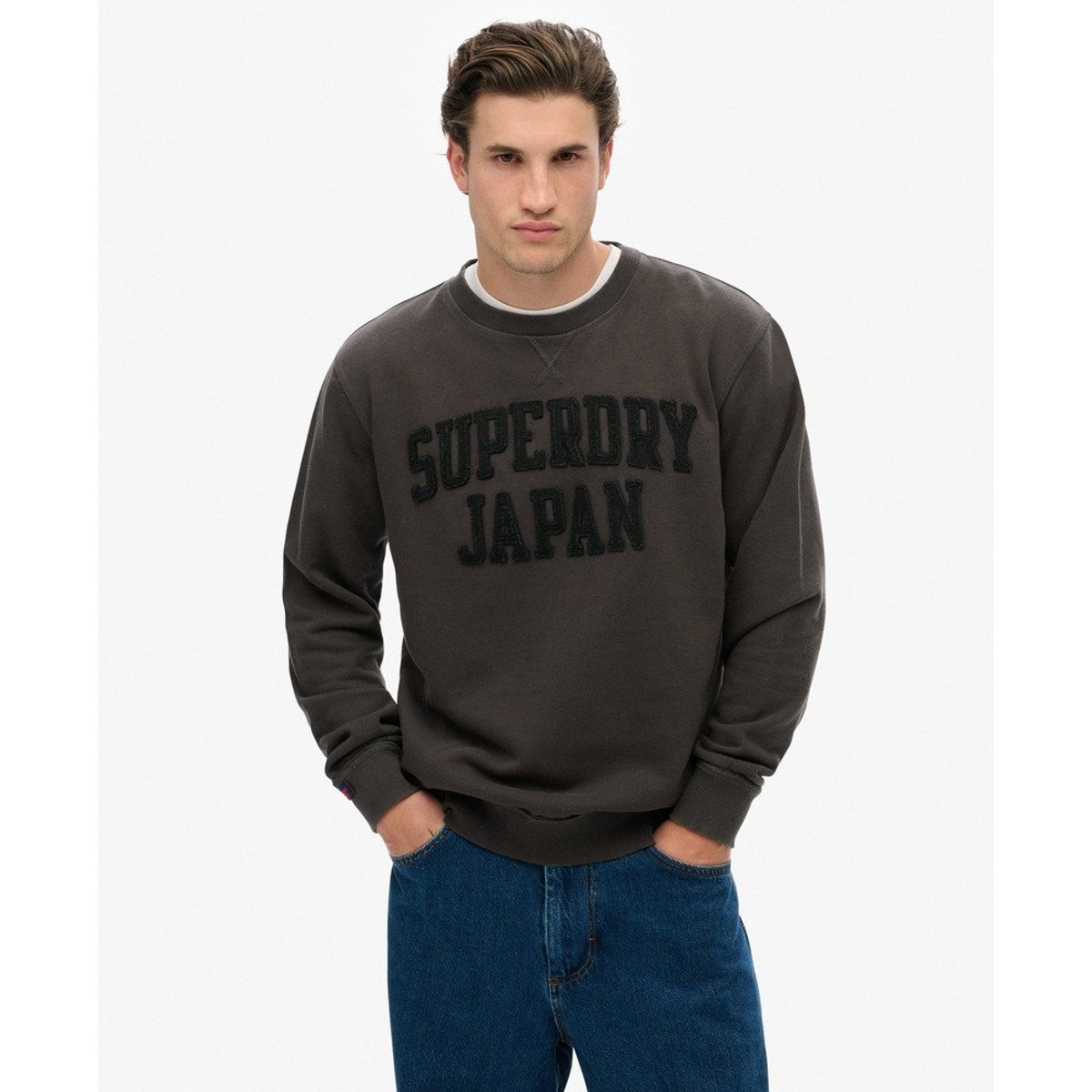 Sweatshirt Vintage Athletic Tonal Col Rond noir délavé, SUPERDRY