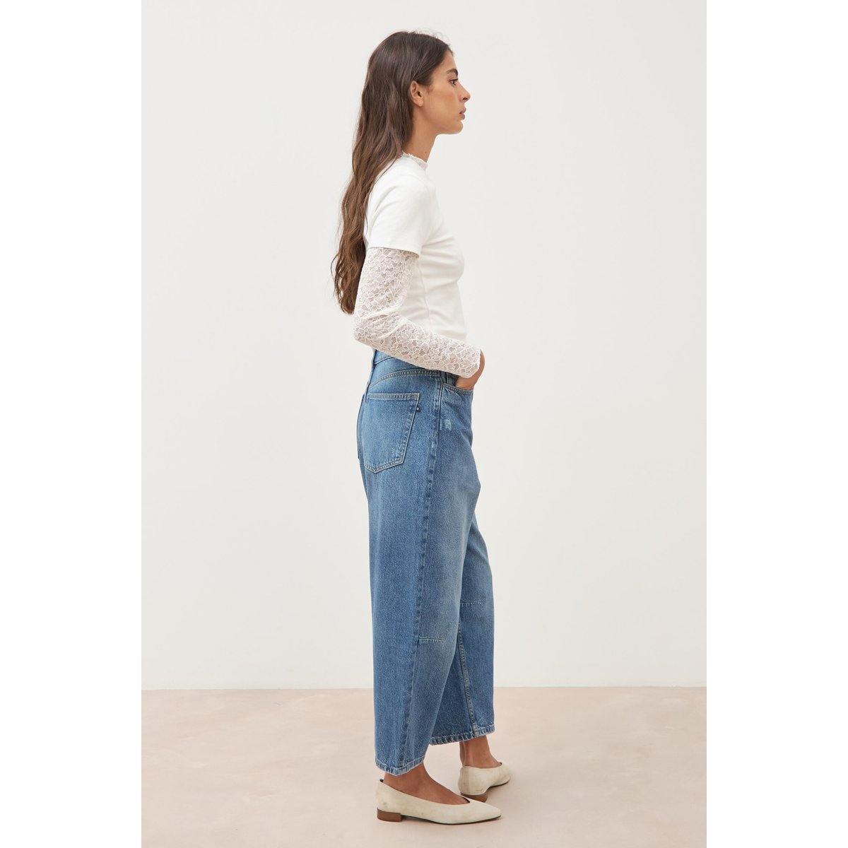 Jeans barrel 7/8ème taille standard denim used, BONOBO