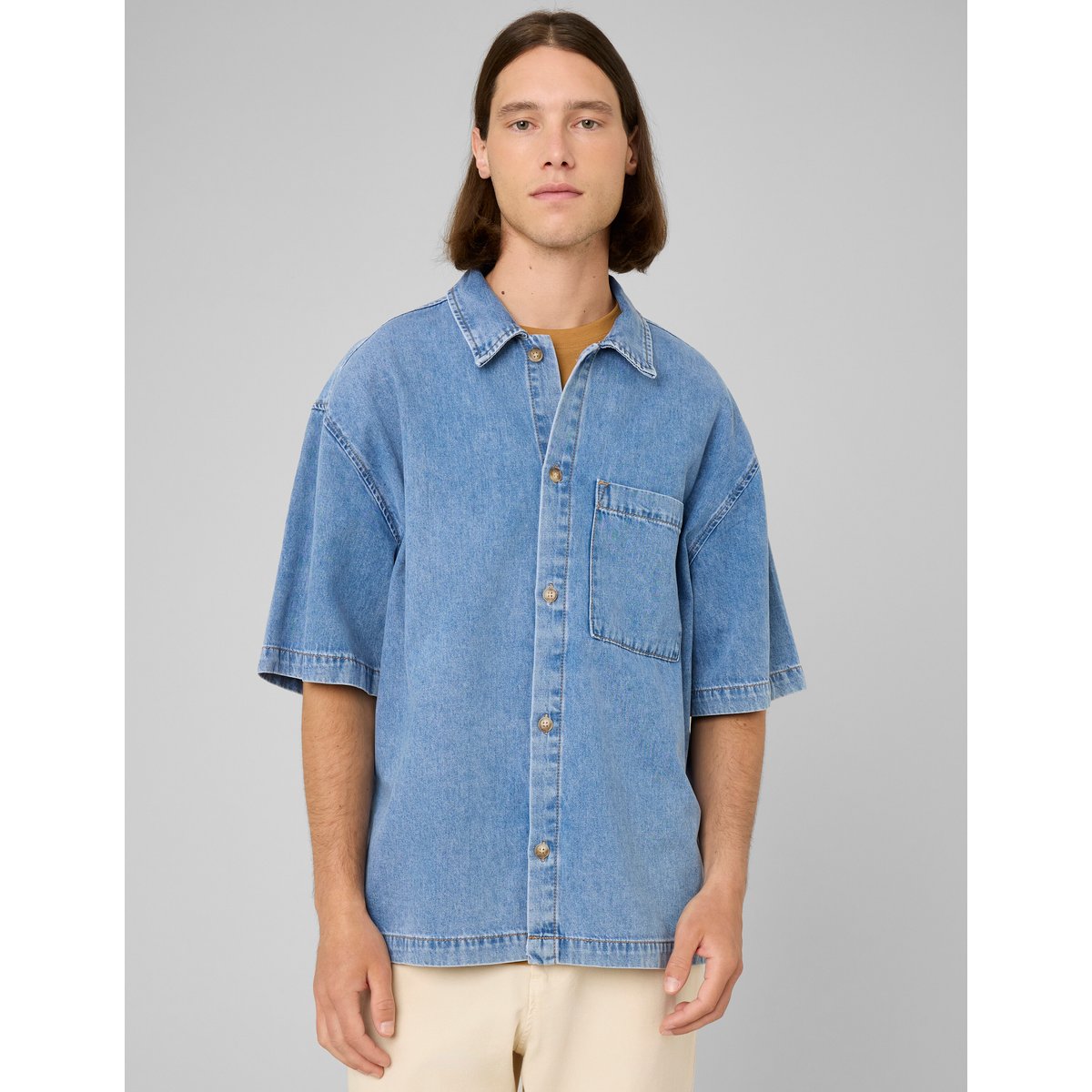 Chemise en jean manches courtes bleu moyen, BZB