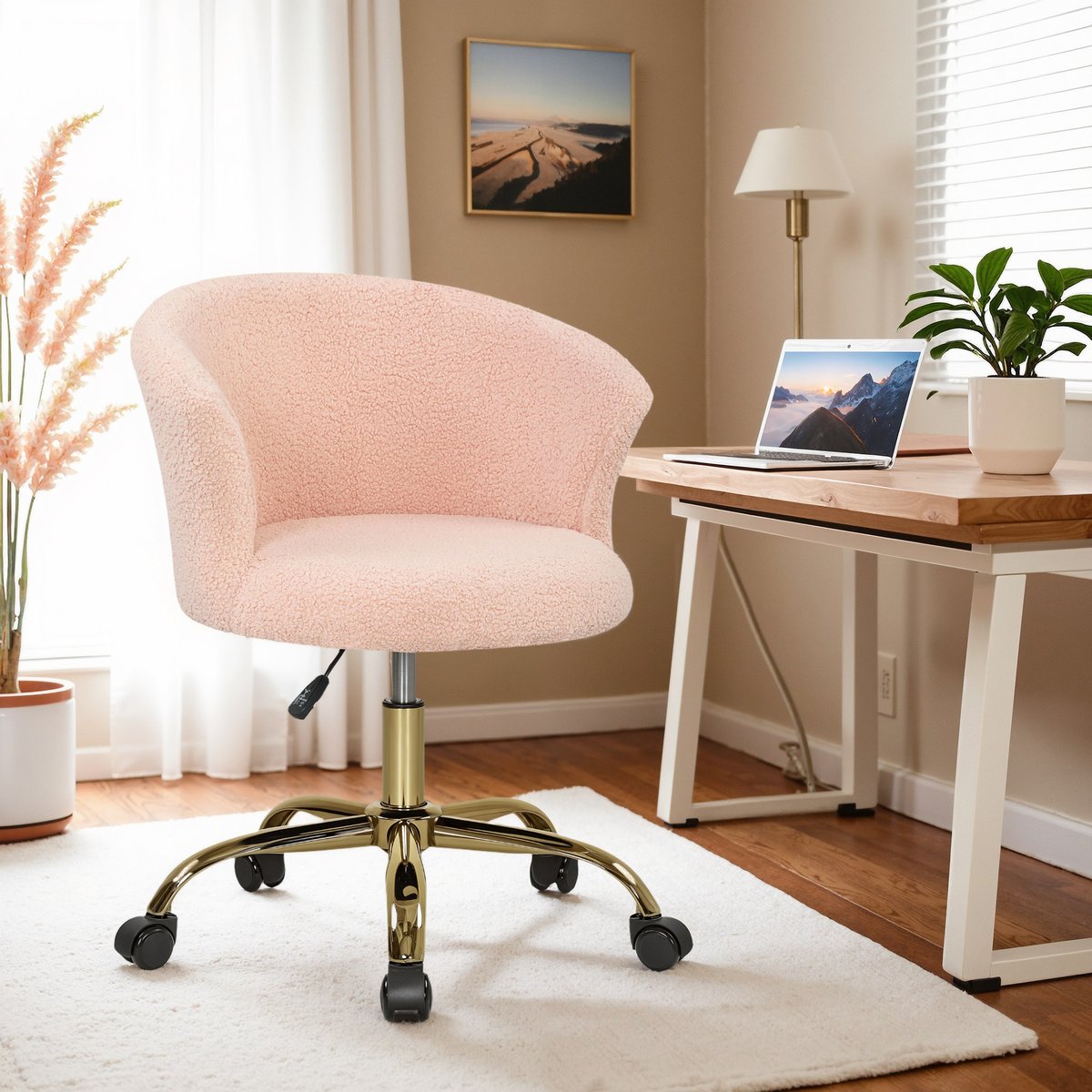Chaise de bureau Polyester Rose rose, doré, HOMCOM