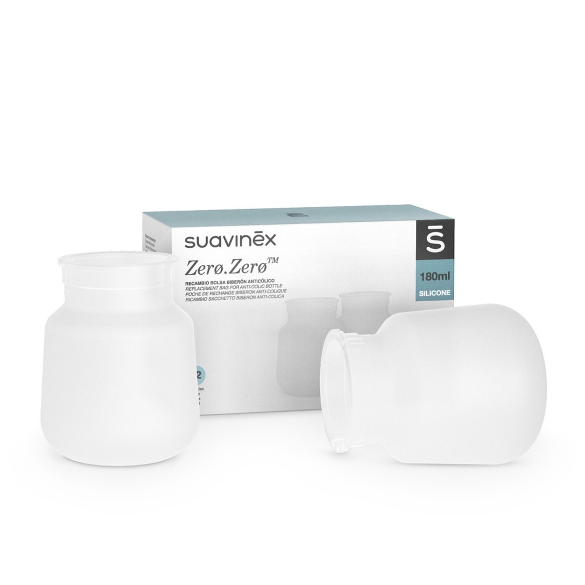 Poche de rechange biberon anti-colique 180 ml ZERO.ZERO blanc, SUAVINEX