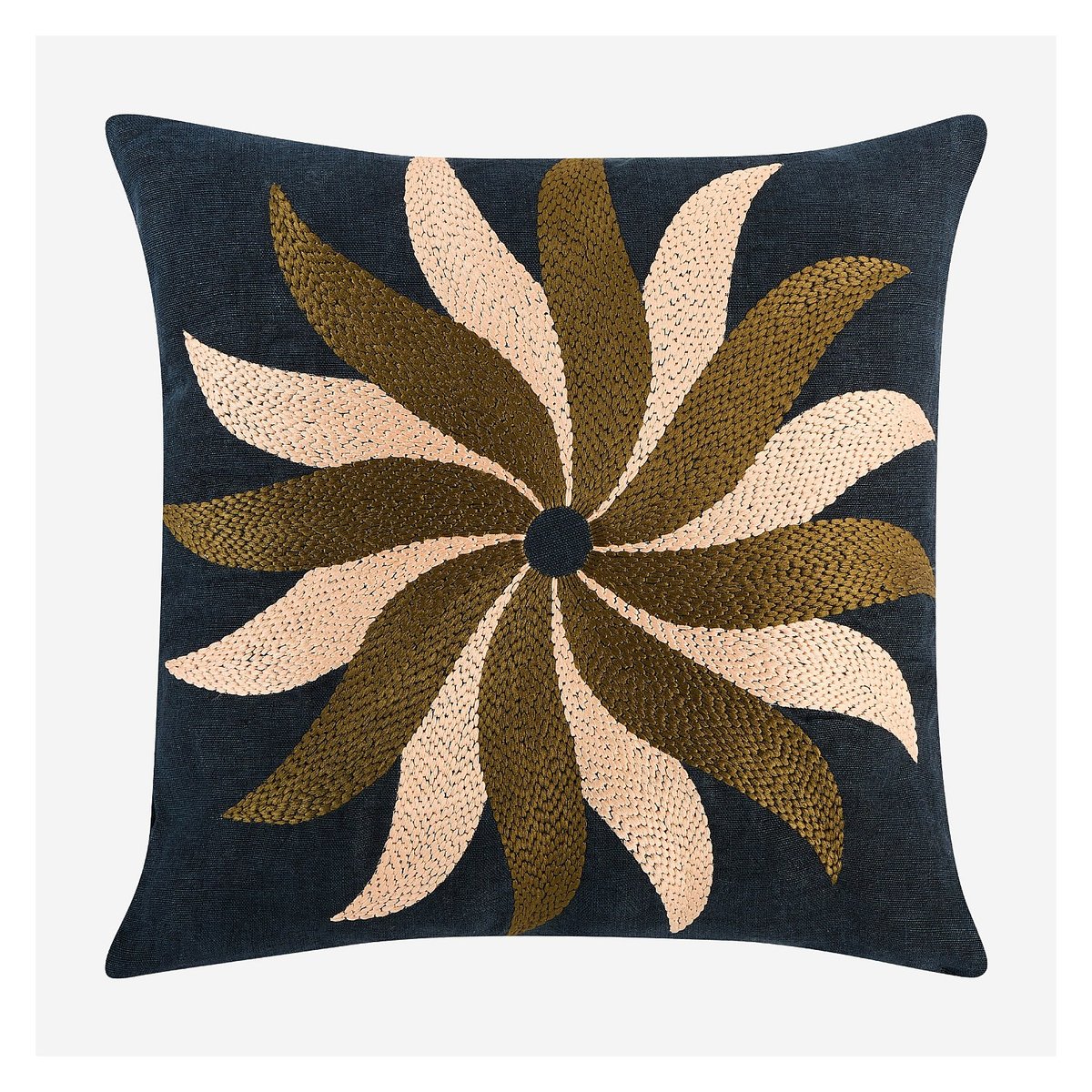 Coussin brodé en lin - 45 x 45 cm CARMEN bleu nuit, HABITAT