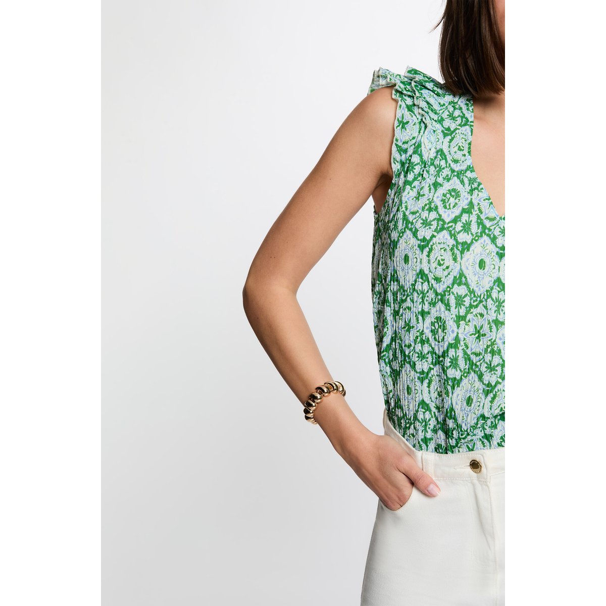 Top col v manches courtes multicolore, MORGAN
