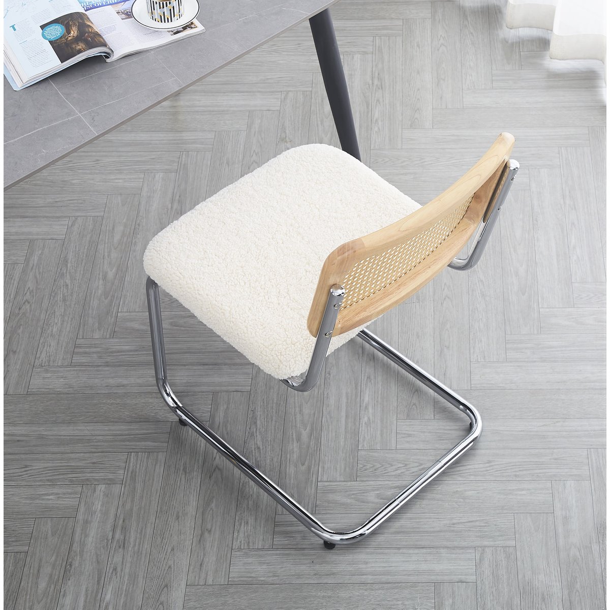 Lot de 2 chaises bouclette et cannage, SOFIA blanc cassé, NORDLYS