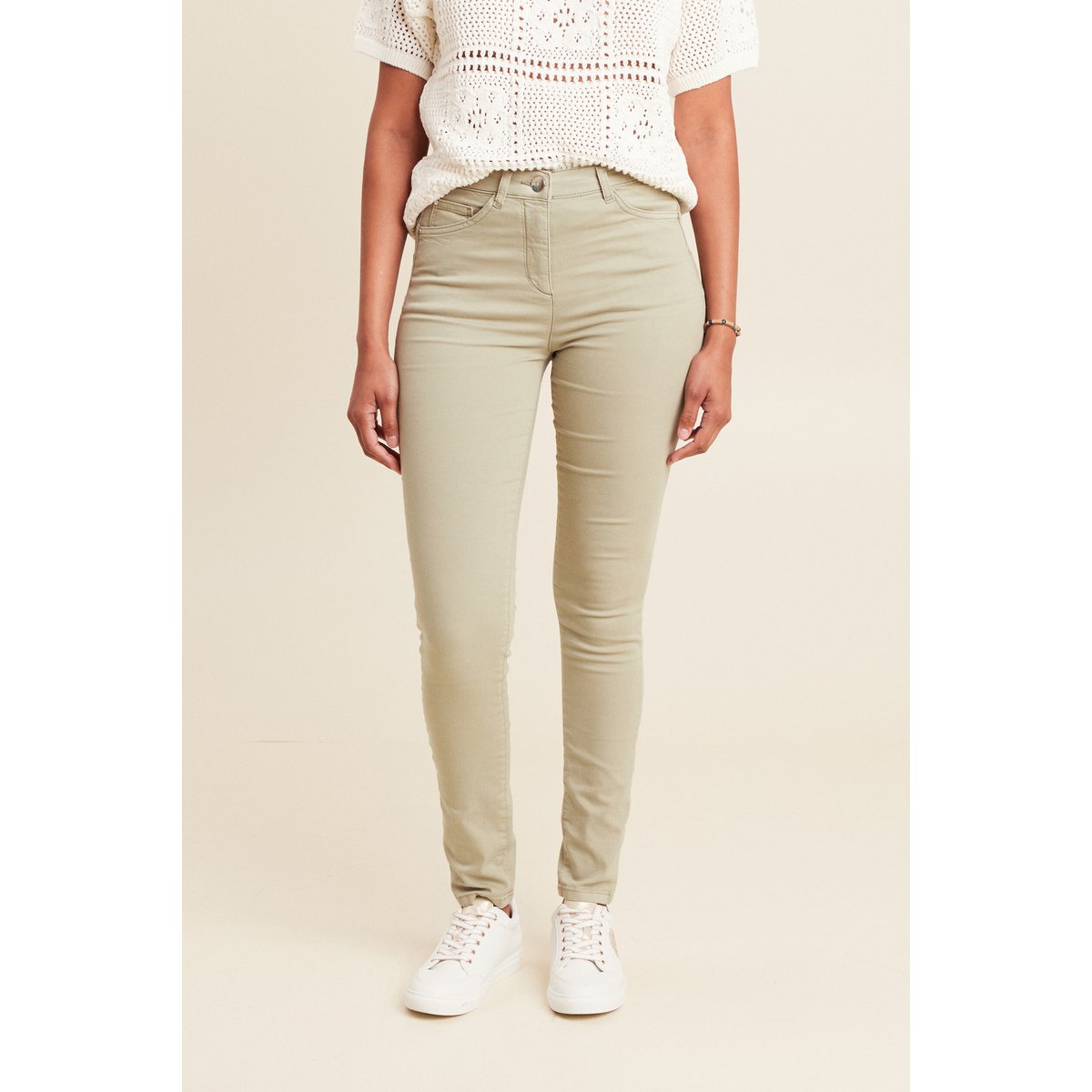 Pantalon léger taille haute long vert clair, BREAL