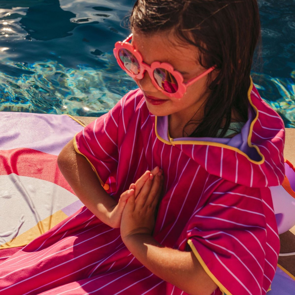 Poncho de plage rose, violet, blanc, QUUT