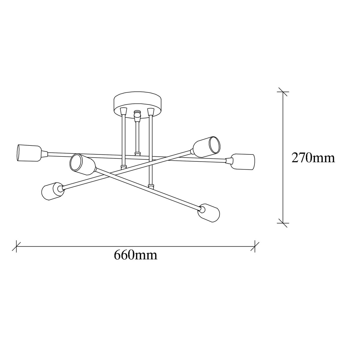 Suspension moderne cuivrée 6 lampes sur tige MARATEA doré, PIER IMPORT
