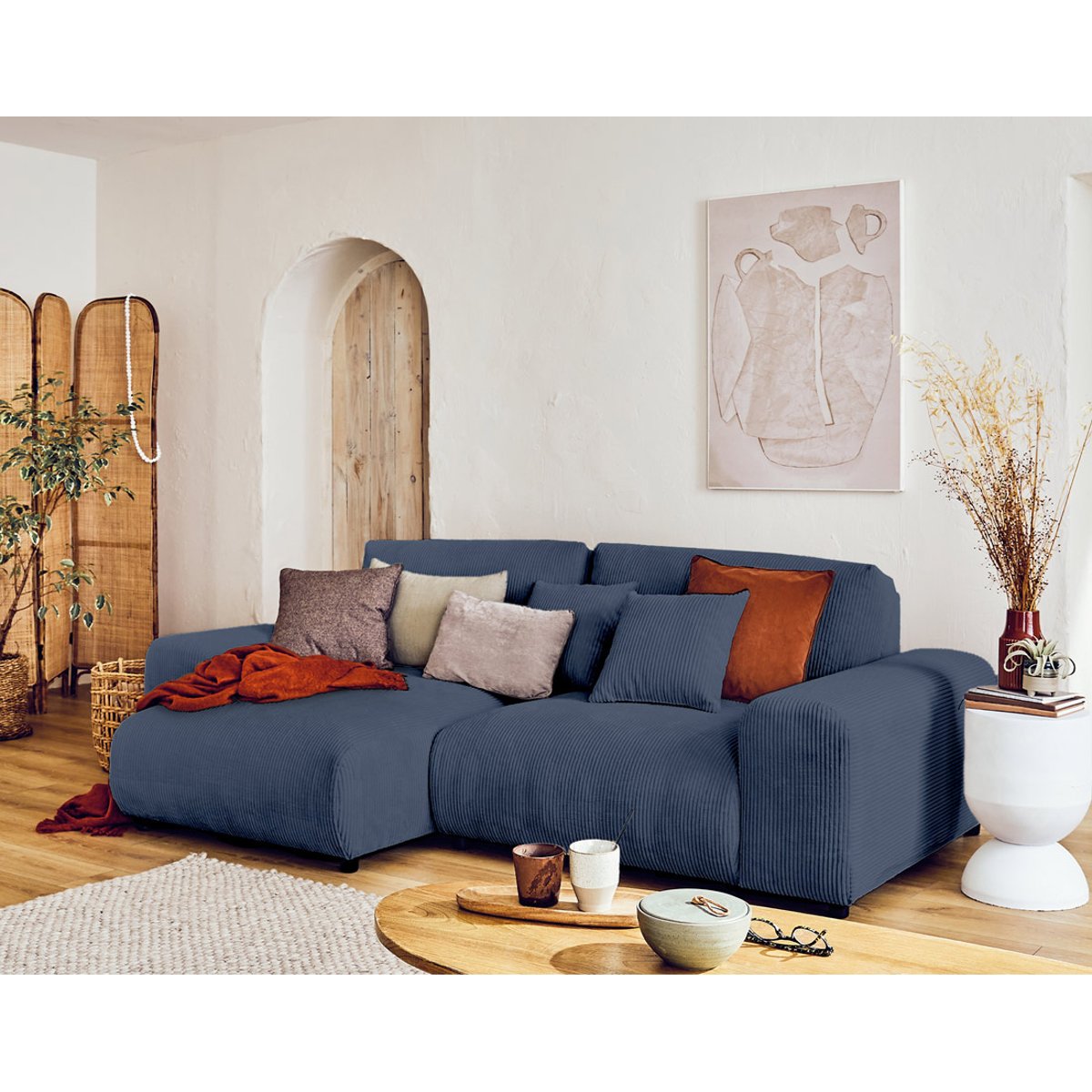 Canapé d'angle réversible 4 places, GARANCE bleu nuit, BEST MOBILIER