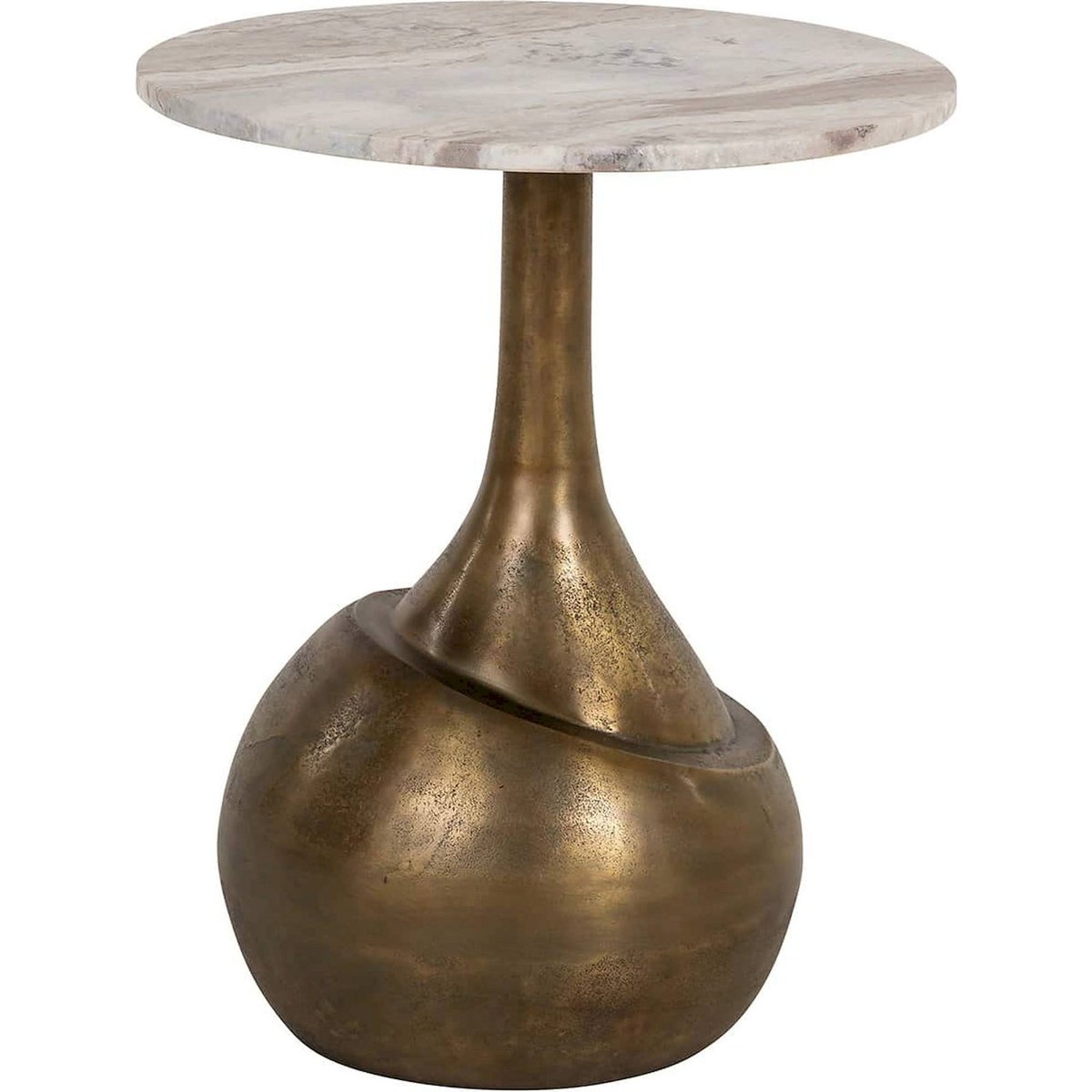 Table d'appoint ronde en marbre et laiton brossé laiton brossé et marbre blanc, RECOLLECTION