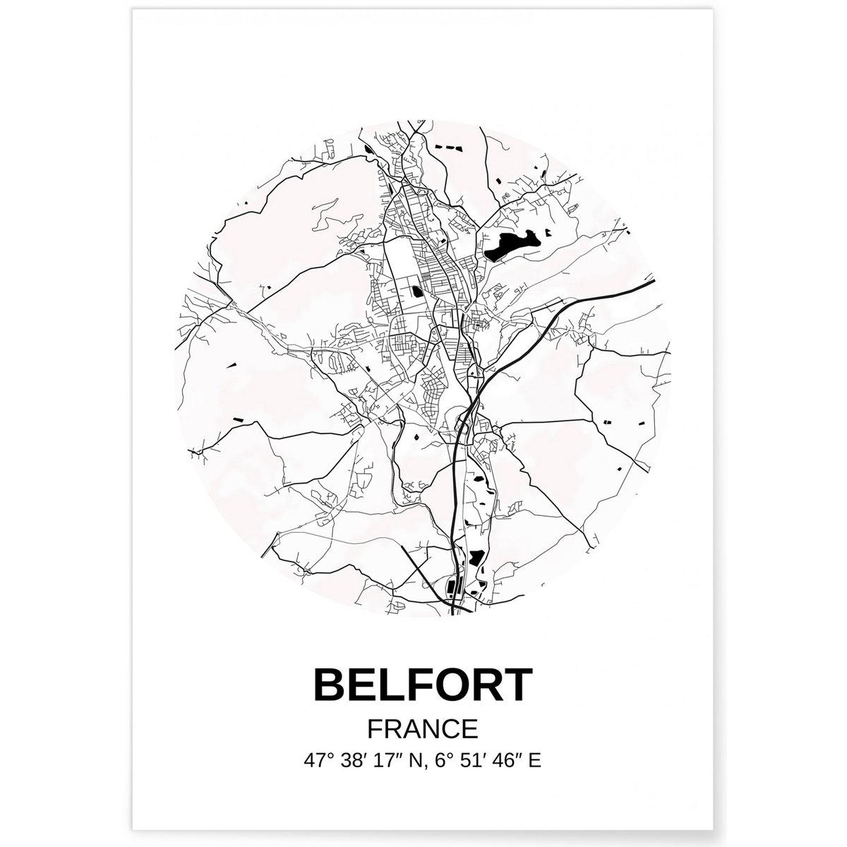 Affiche Carte Belfort blanc, L'AFFICHERIE