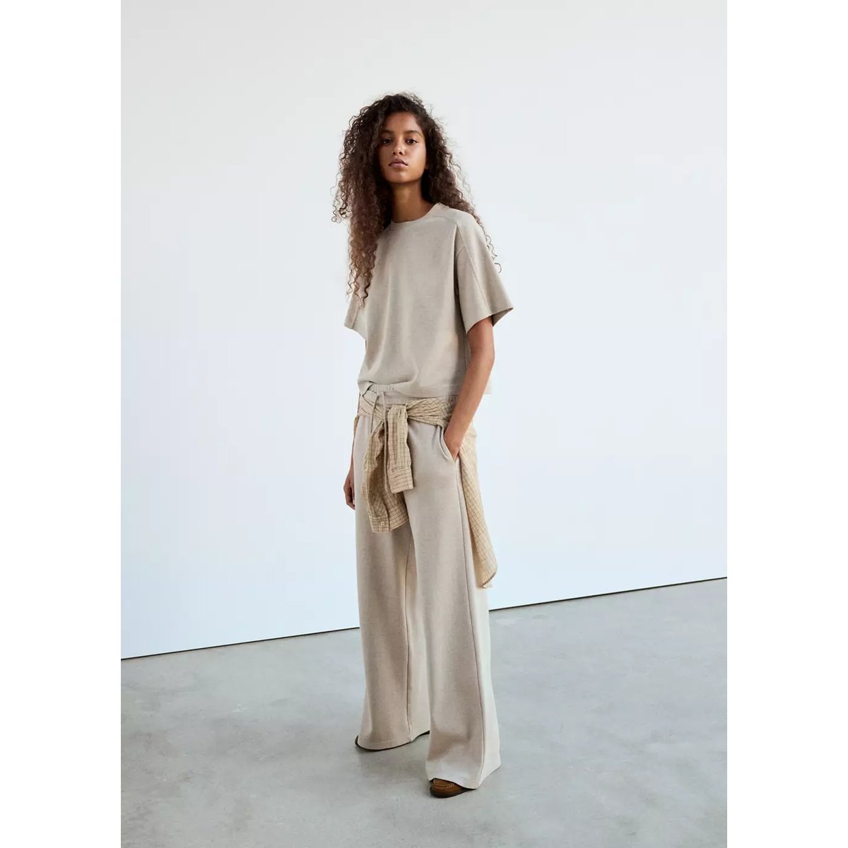 Pantalon droit maille fine écru, MANGO