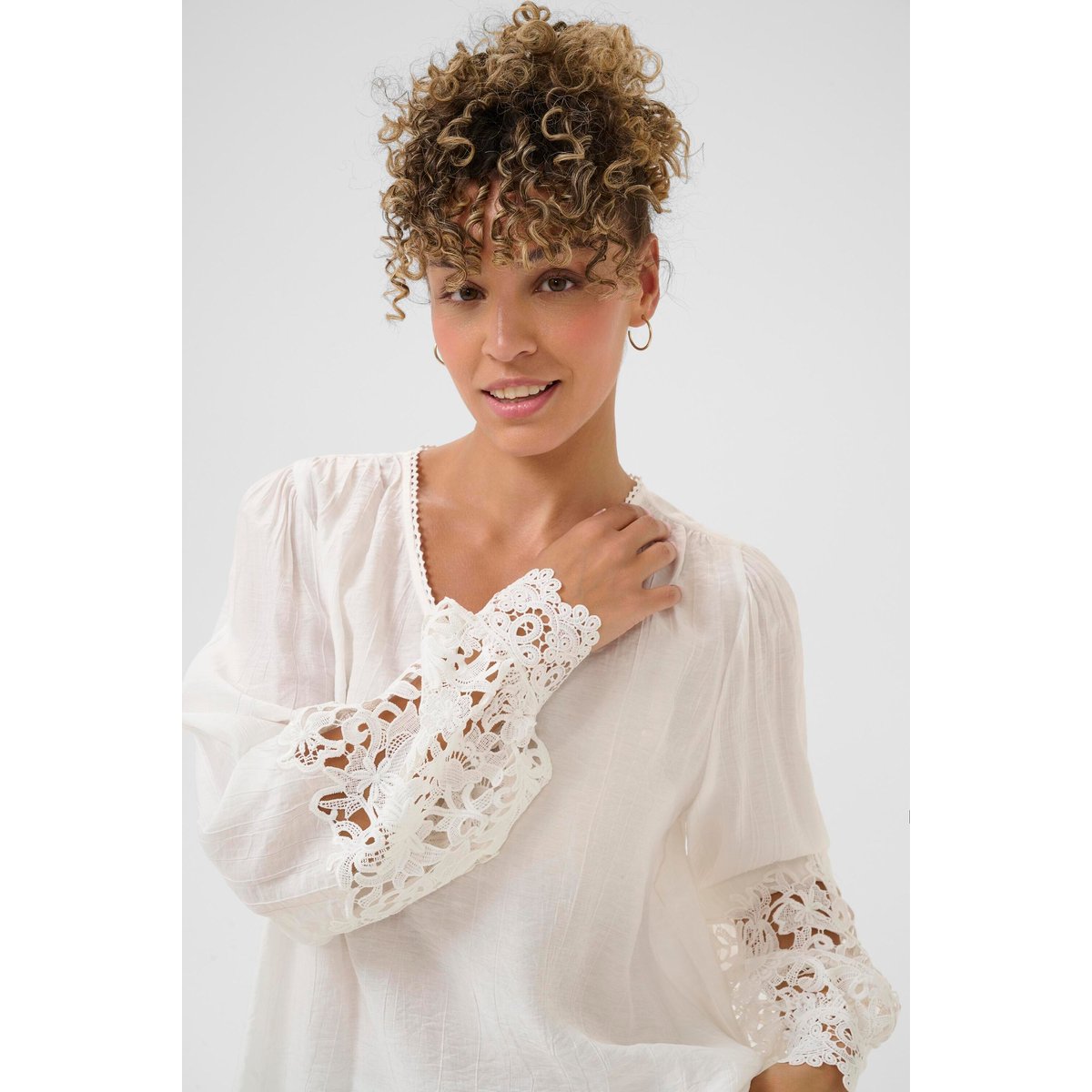 Blouse à manches longues blanc snow white, CREAM