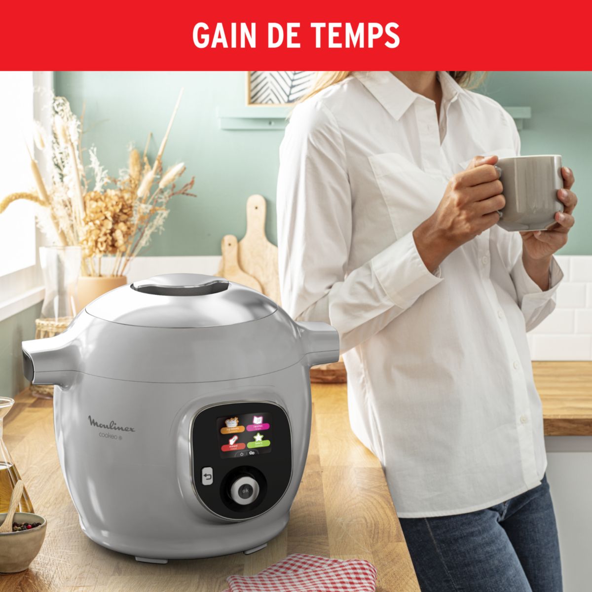 Cookeo CE854B10 gris 6 L, 6 modes de cuisson, 80 recettes couleur unique, MOULINEX