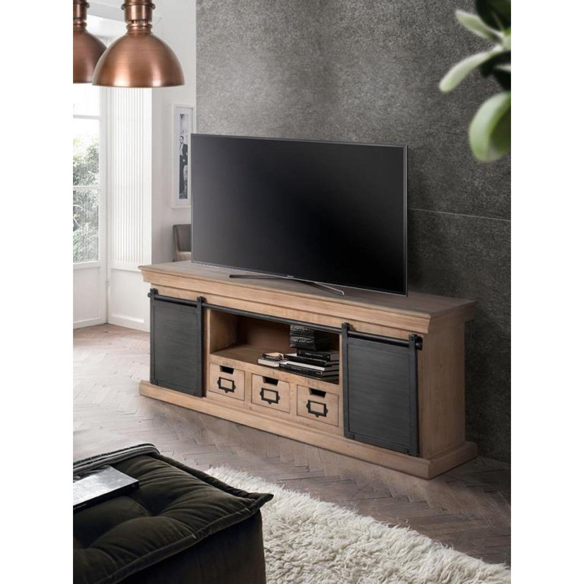 Meuble tv 3 tiroirs - ILDÉA marron, DECORATION D’AUTREFOIS