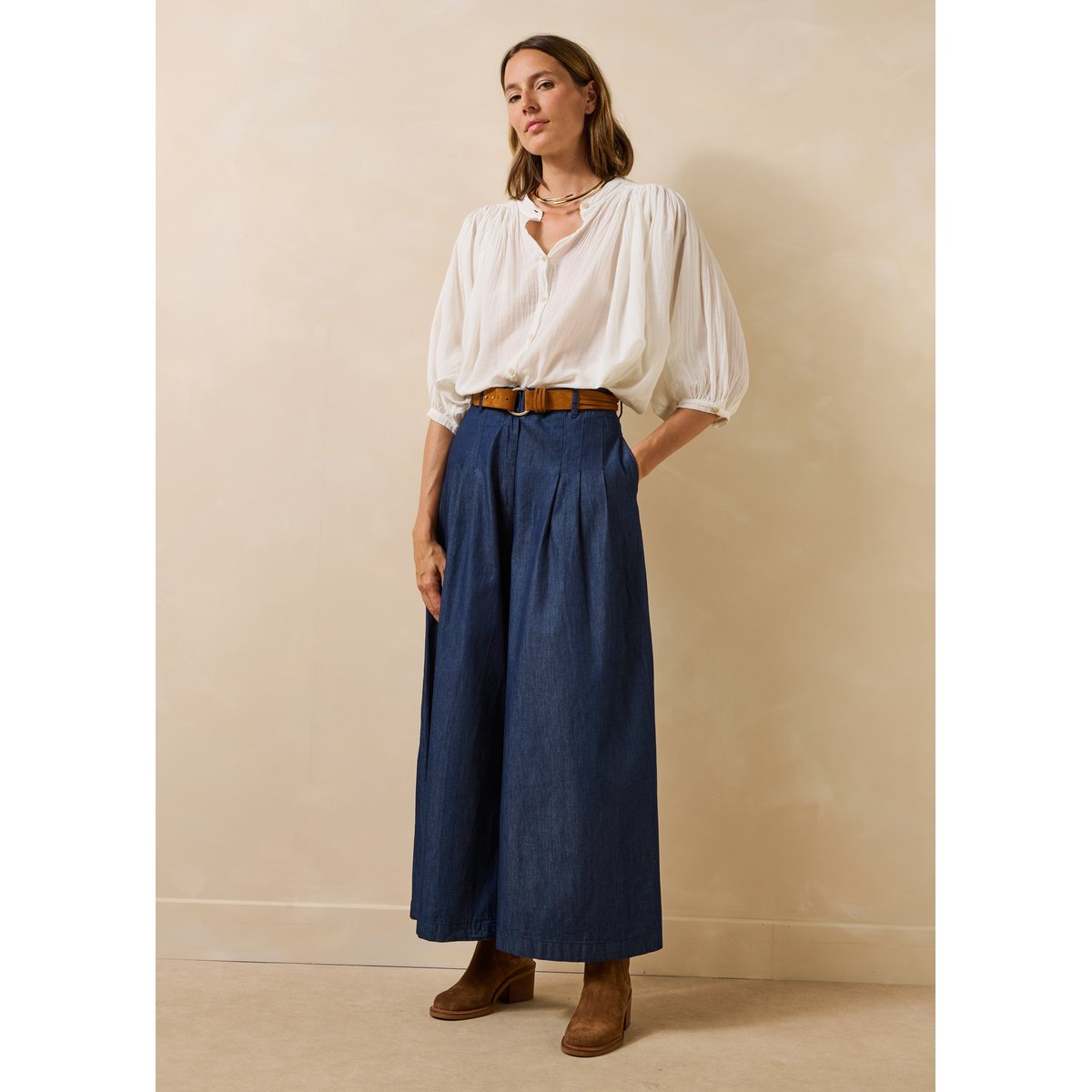 Chemisier en voile de coton fluide ecru, LA FEE MARABOUTEE