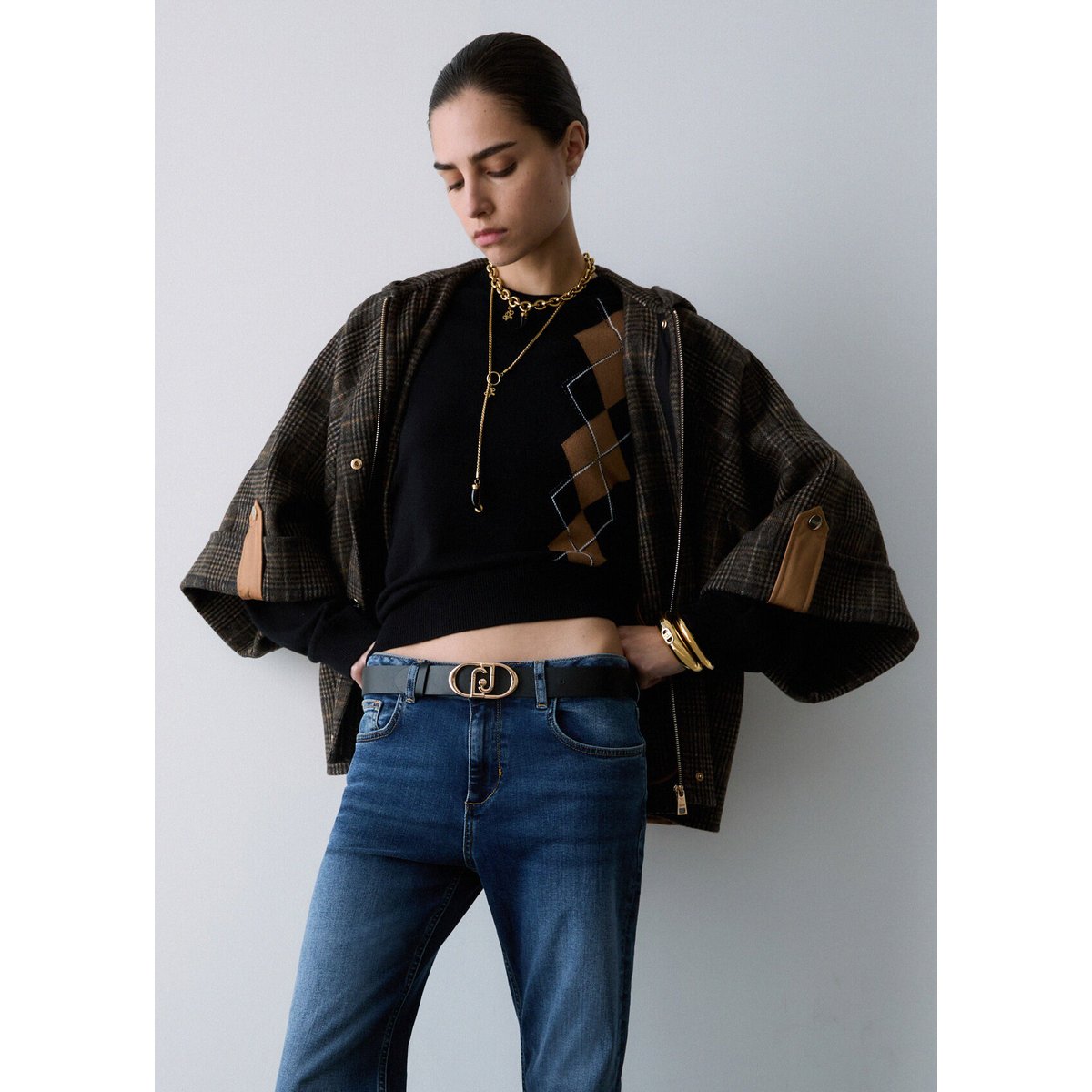 Pull avec intarsia géométrique noir, LIU JO