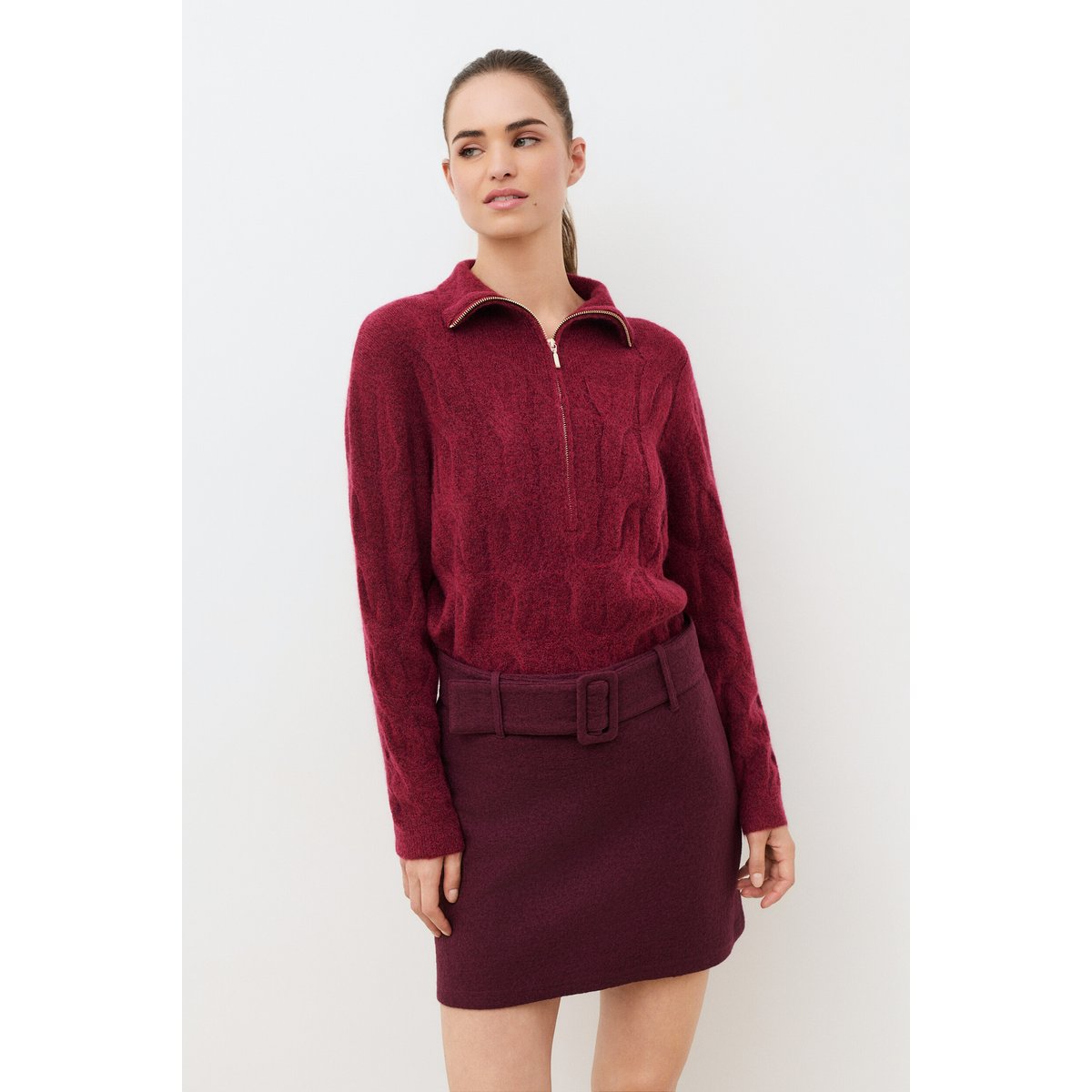 Jupe courte fluide JHAZEL prune, CAROLL