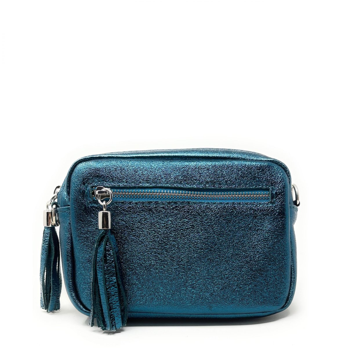 Sac trotteur à bandoulière en cuir grainé LITTLE SEVILLE bleu canard irisé, OH MY BAG