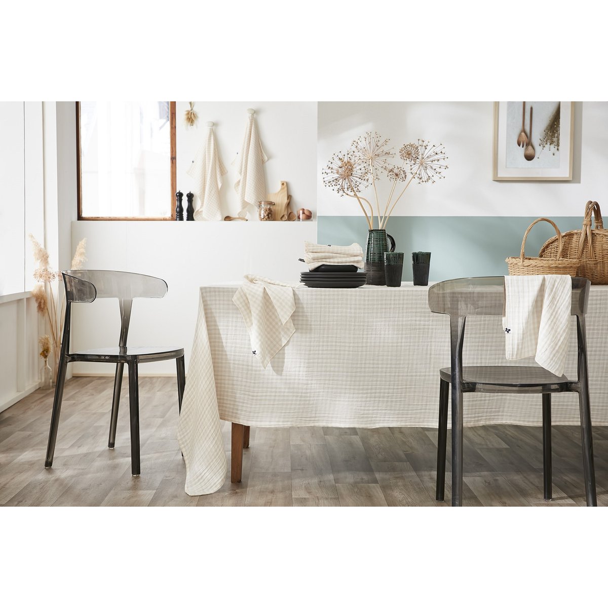 Nappe en gaze de coton Vickie vichy eucalyptus, EDEN