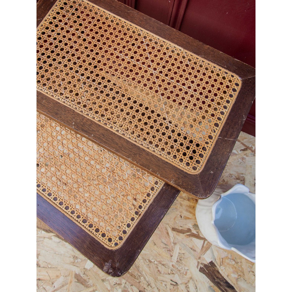 tables gigognes en cannage Barbara N°63 - Bon état bois, DEBONGOUT