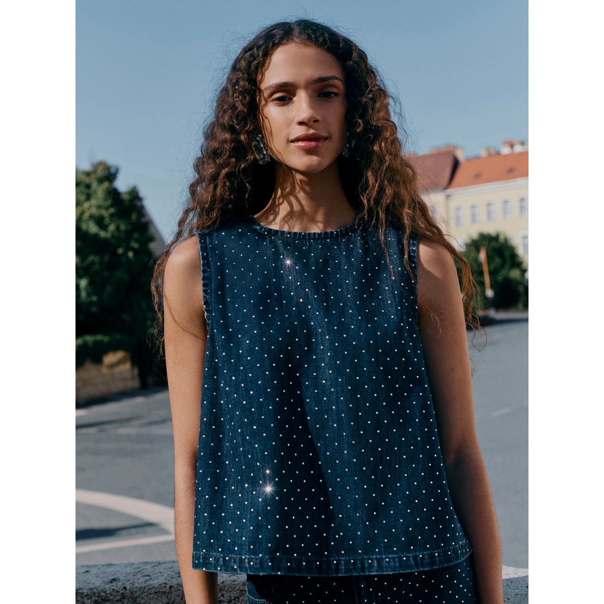 Haut en denim fantaisie délavage bleu, NEXT