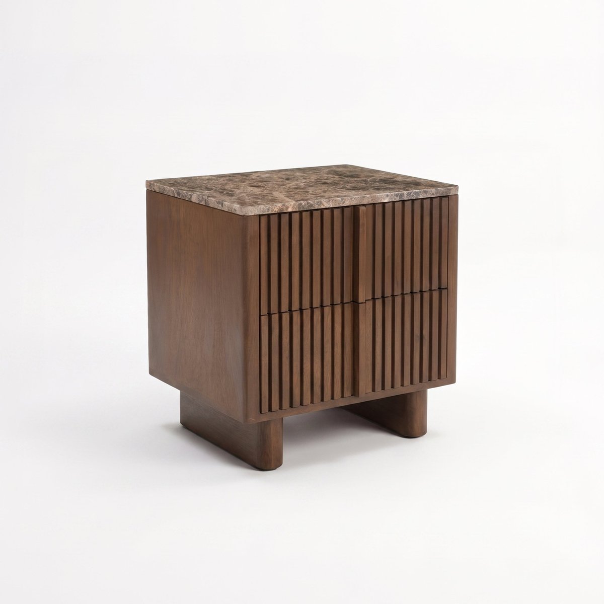 Table de chevet en bois de manguier et plateau en marbre - FLAVIO marron foncé, MAISON PAVANE