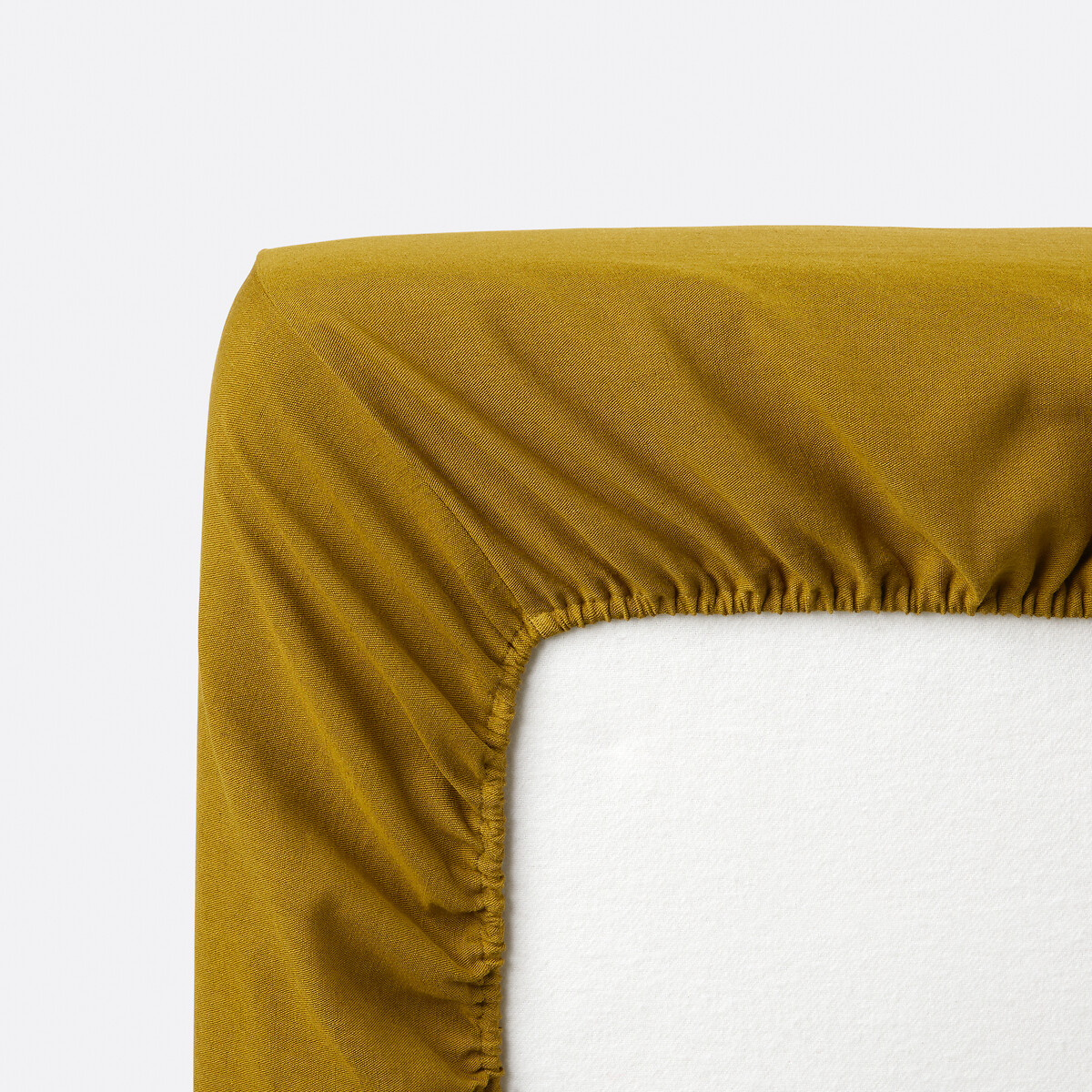 Drap-housse en coton/lin lavé bonnet 30 cm, Marnie vert mousse, LA REDOUTE INTERIEURS