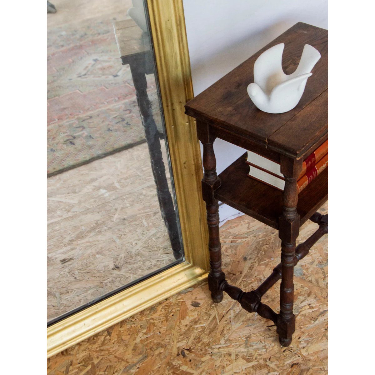 Miroir en chêne et laiton Georges N°1107 - Bon état doré, DEBONGOUT