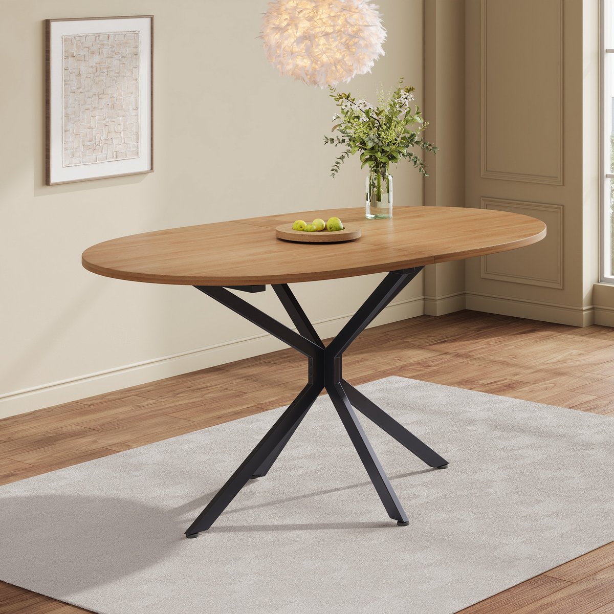 Table à manger ovale 4 à 6 personnes style industriel, LONDON imitation chêne, MEUBLES COSY