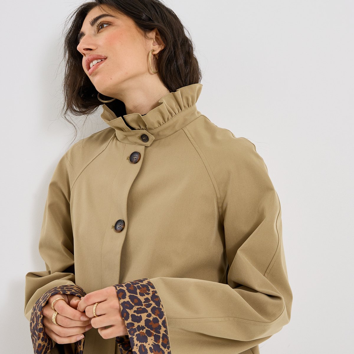 Trench court col montant beige, GRAIN DE MALICE