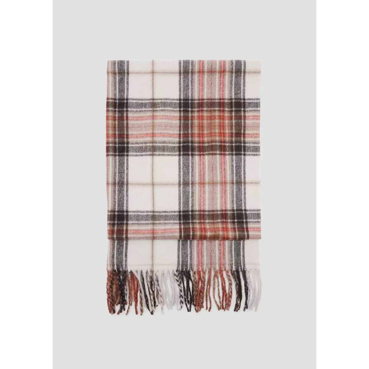 Foulard à carreaux et franges sable, MANGO