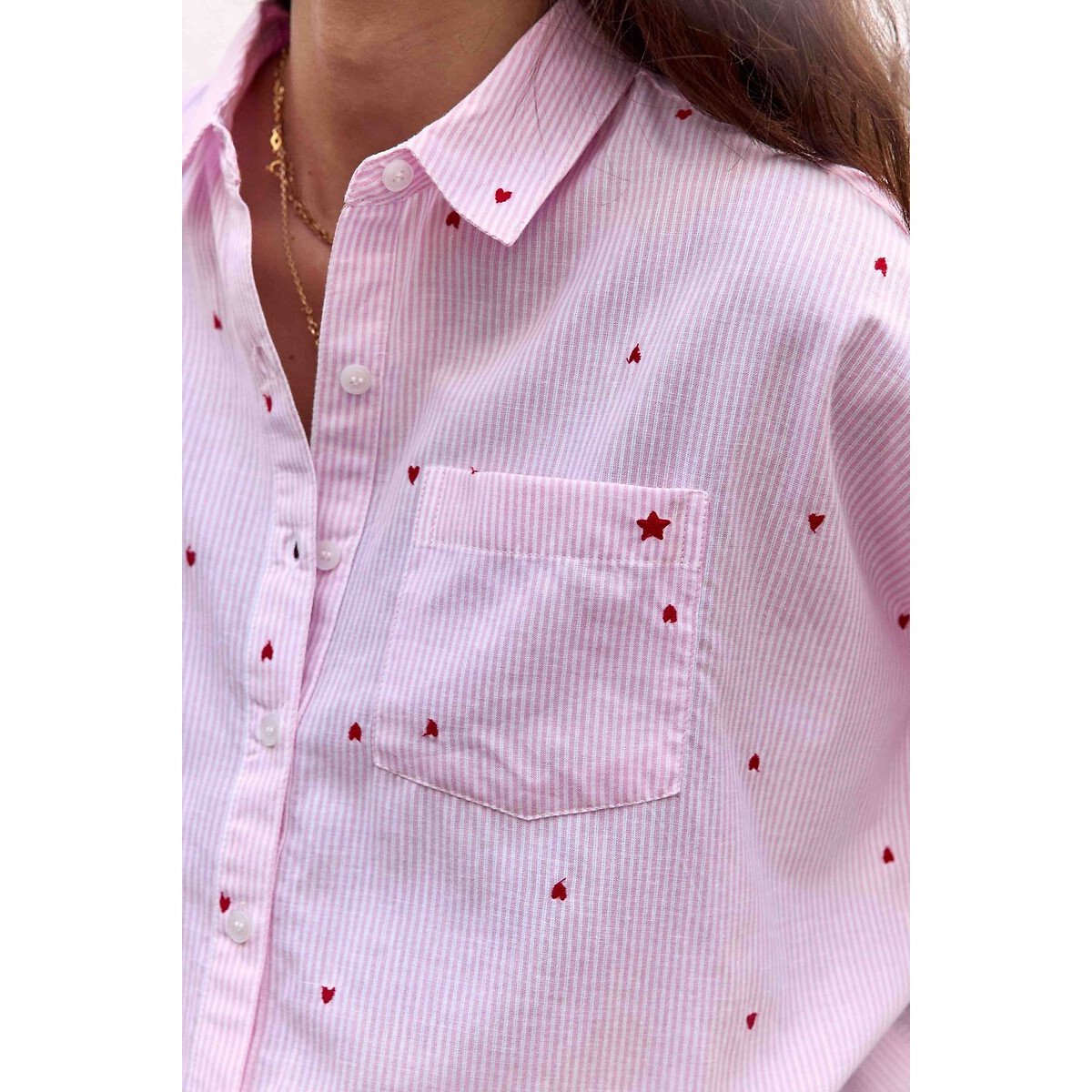 Chemise rayée et brodée, CORALINE ecru/rose, LA PETITE ETOILE