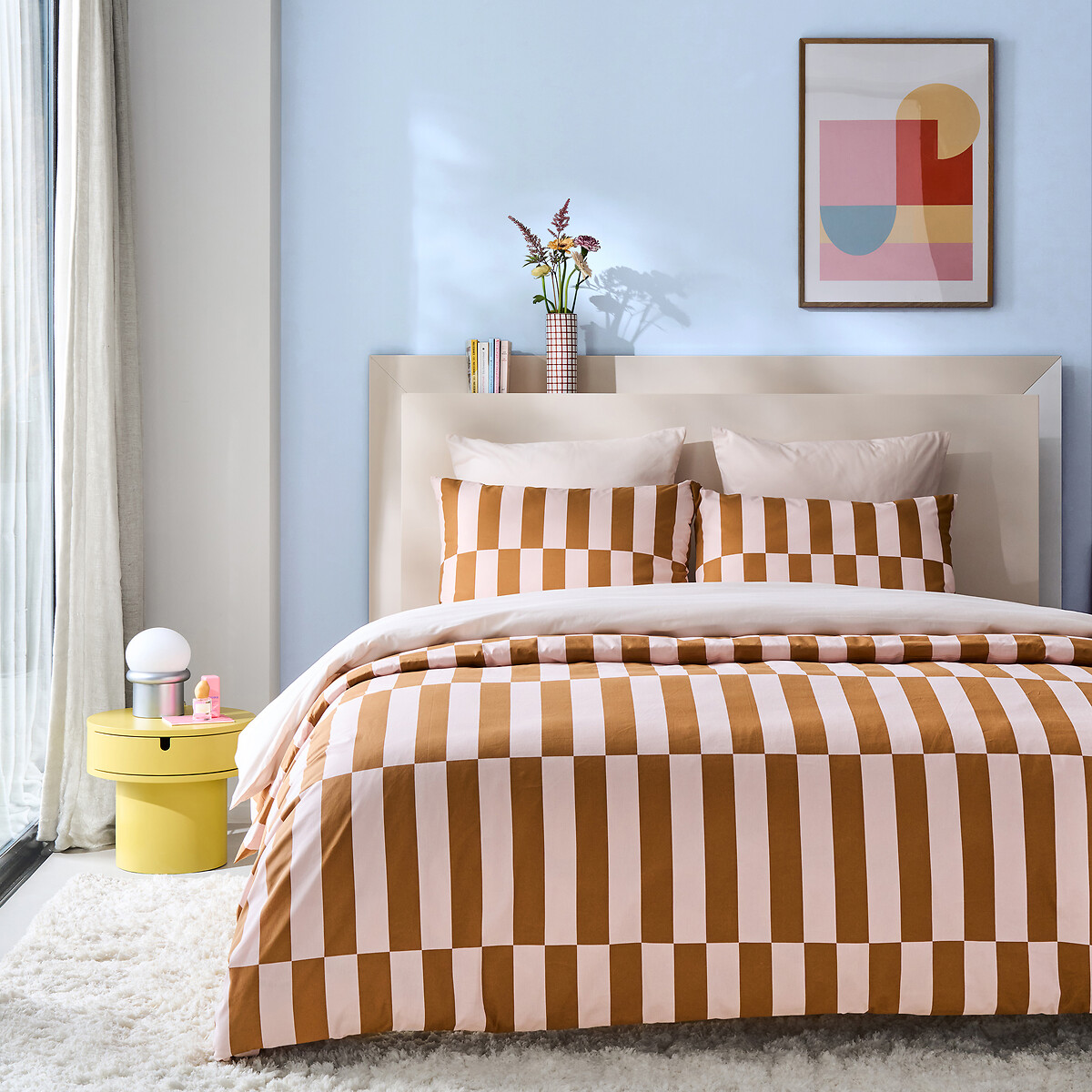 Fronha de almofada em 50% algodão reciclado, estampado geométrico, TABAKA CARAMEL rosa/caramelo, LA REDOUTE INTERIEURS