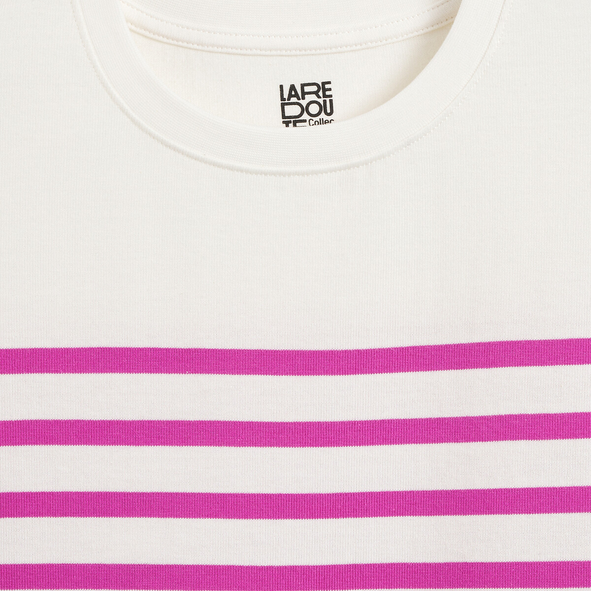 Short-Sleeved Striped T-Shirt 4-14 Years ecru/pink stripe, LA REDOUTE COLLECTIONS