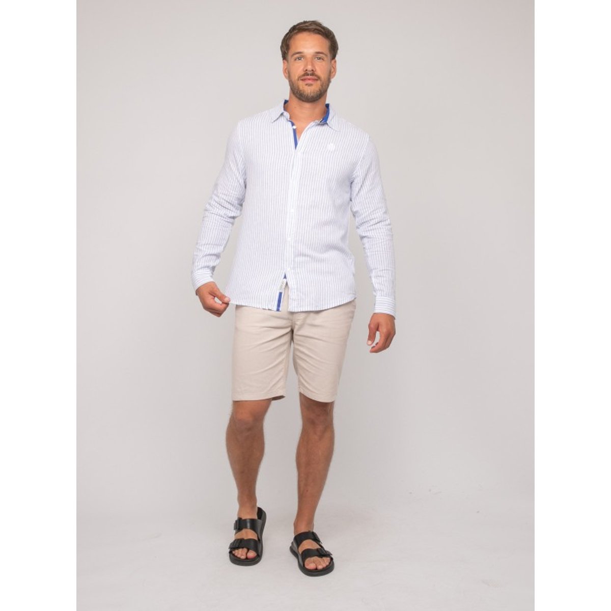 Chemise Manches Longues Lin Rayures Duplaya bleu, RITCHIE