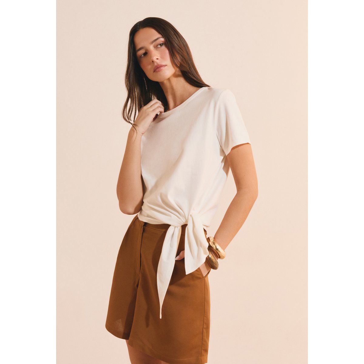 T-shirt en coton avec noeud ANNE SOPHIE TS blanc, ETAM
