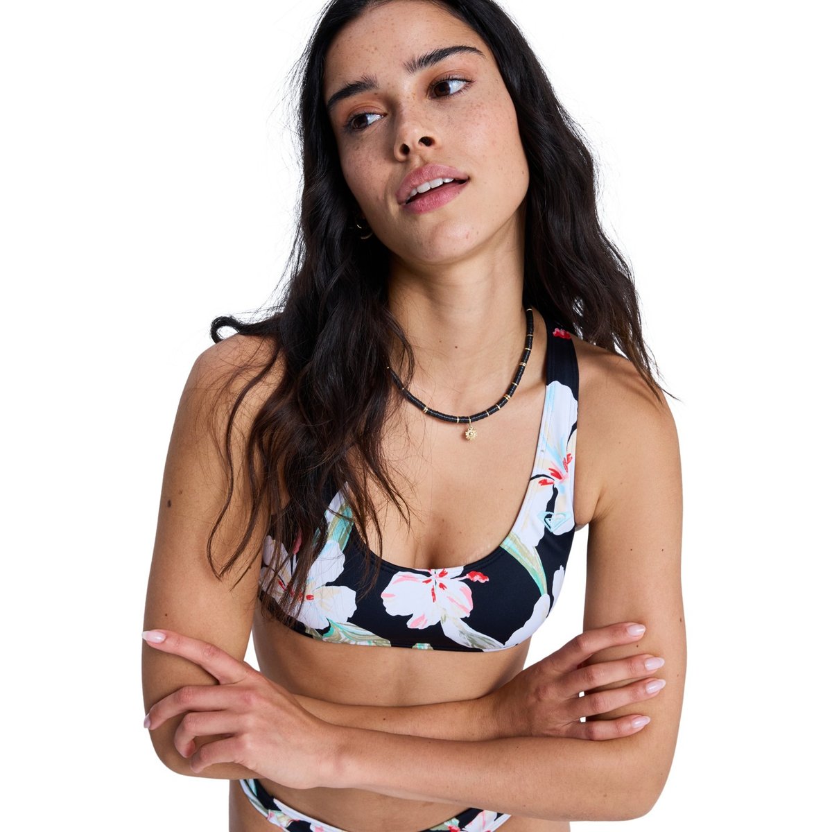 Haut de maillot de bain bikini bralette PRINTED ESSENTIALS ATHLETIC BRA. noir anthracite spring charming, ROXY