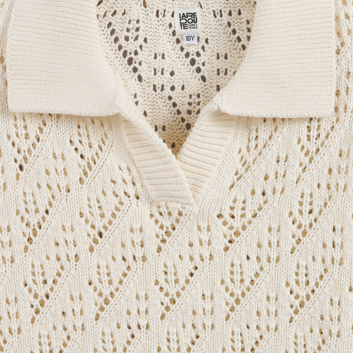 Pull col polo en fine maille ajourée ecru, LA REDOUTE COLLECTIONS